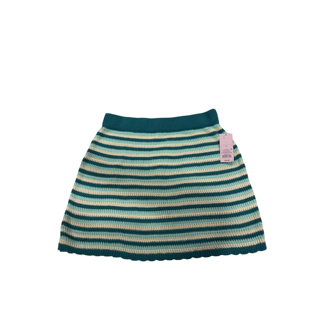 Wild Fable Womens Knit Striped Mini Skirt Teal Aqua Cream Size L NWT